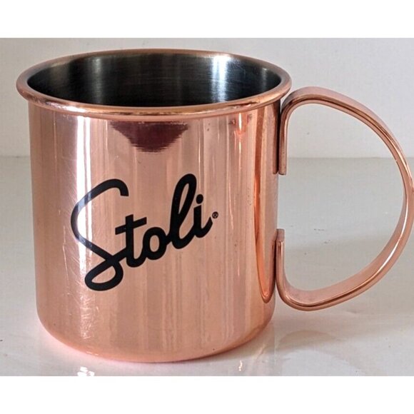 Stoli Vodka Moscow Mule Mug Copper Stainless Steel Lot Of 2 12 oz 3 In. High - Picture 3 of 9